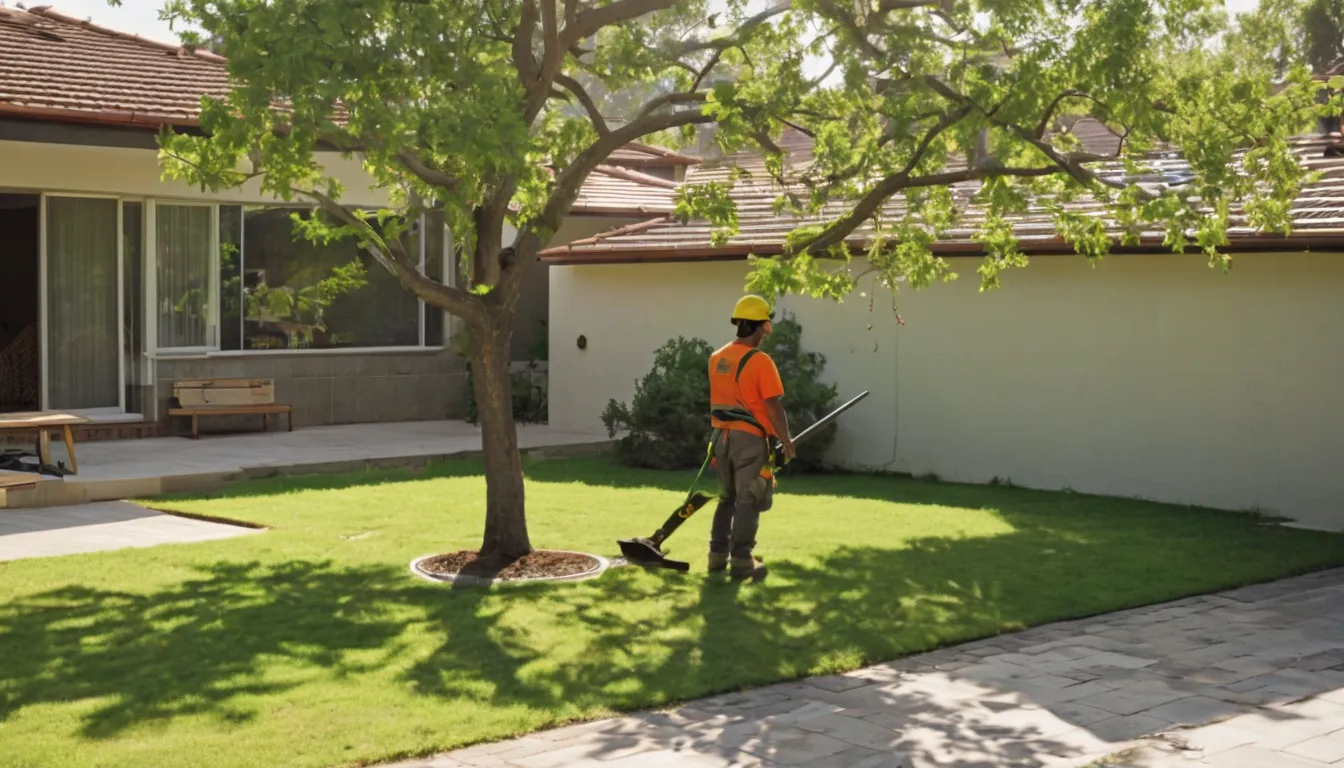 Tree removal provider working on a backyard tree near a home in Kissimmee